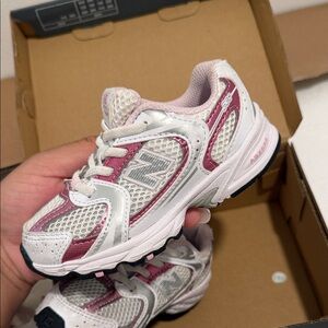 New Balance Kids White & Pink Athletic Sneakers